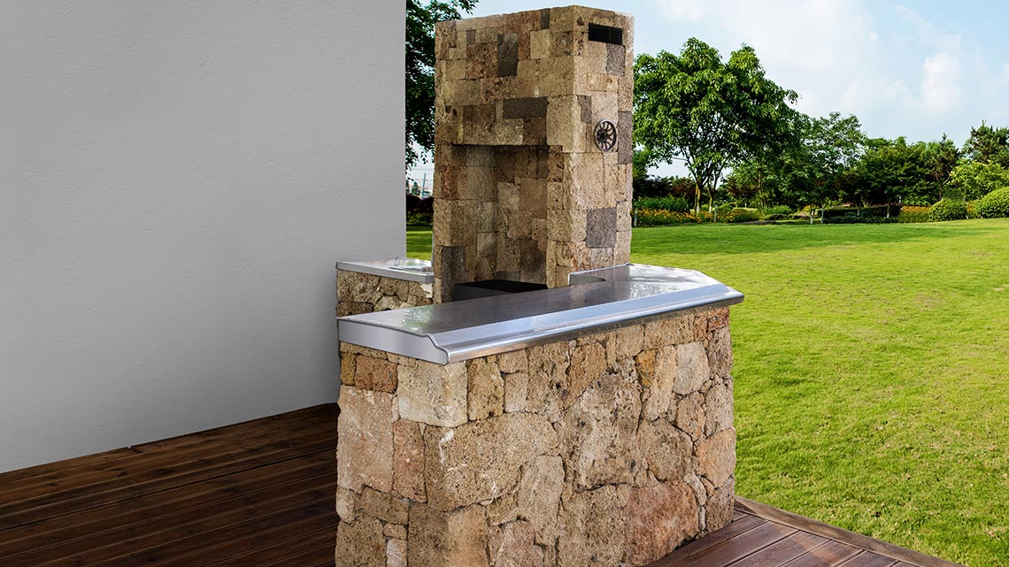 Stone barbecue grill for outdoors