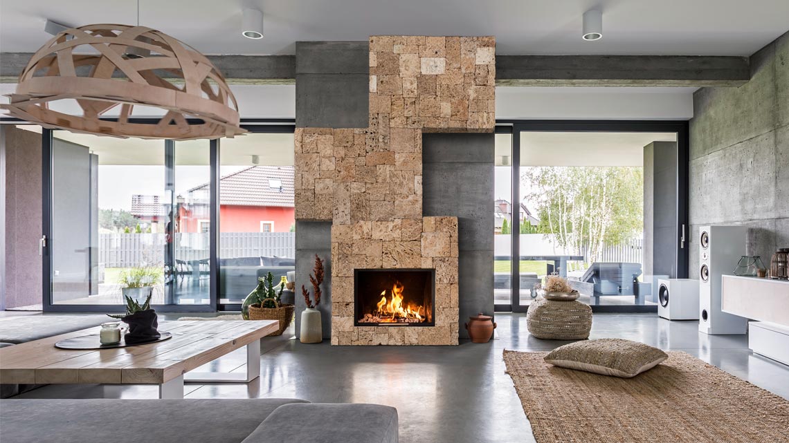 Stone modern fireplace